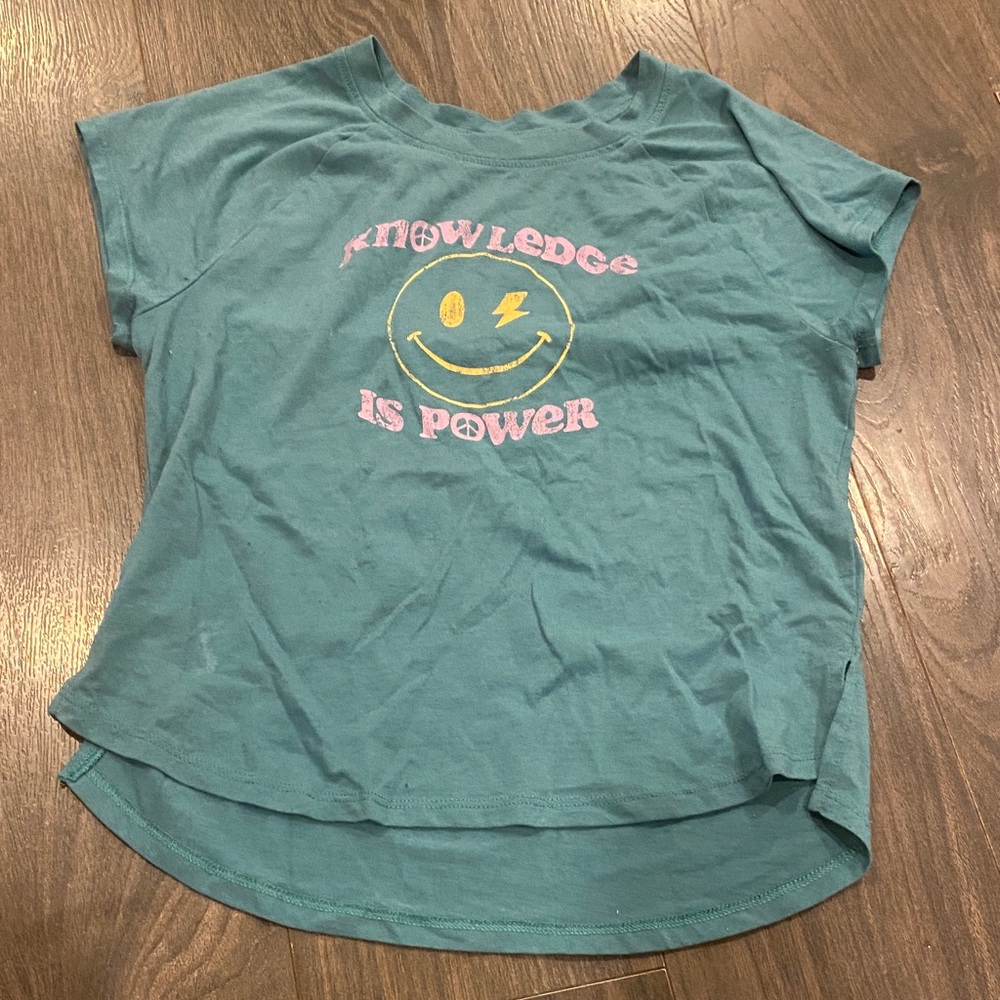 Evsie Teal Kids Shirt with Smiley Design size 11/12 youth 2:9